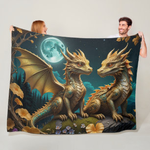 Dragon's in the moonlight fleece blanket