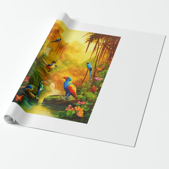 "Dragon's Jungle Symphony: Majestic Oil Painting" Wrapping Paper (Unrolled)