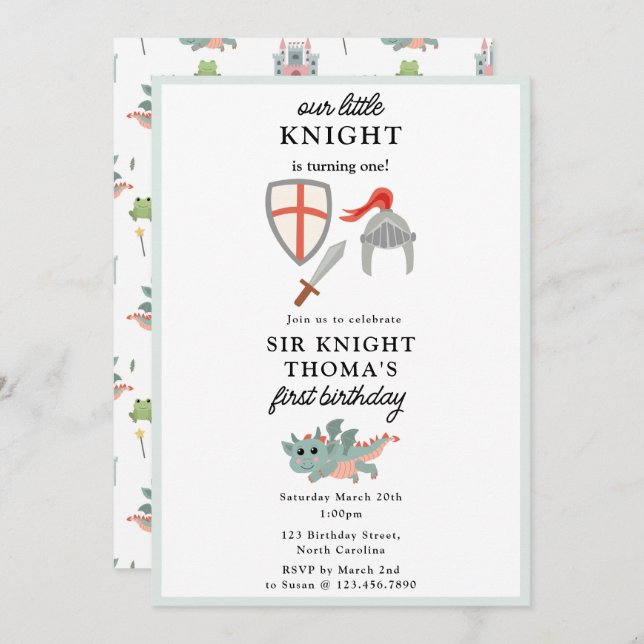 Dragons Knights Fairytale Mediaeval Castle Birthda Invitation (Front/Back)