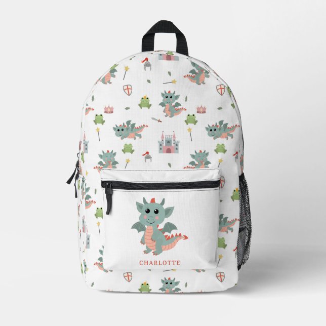 Dragons Knights Fairytale Mediaeval Castle Kids Printed Backpack (Front)