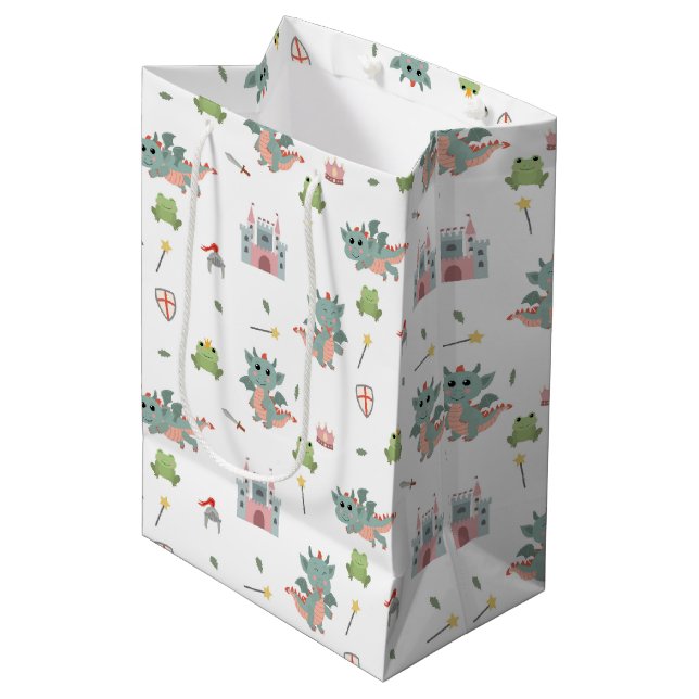 Dragons Knights Fairytale Mediaeval Castle Medium Gift Bag (Front Angled)