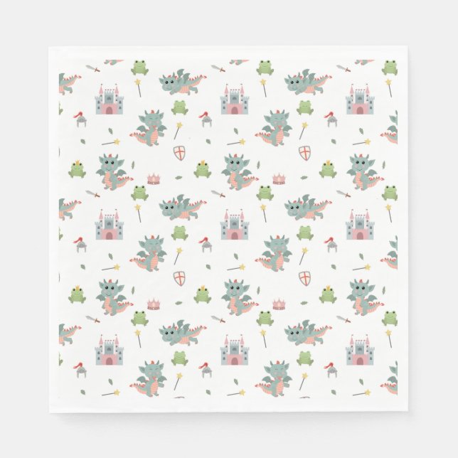 Dragons Knights Fairytale Mediaeval Castle Napkin (Front)