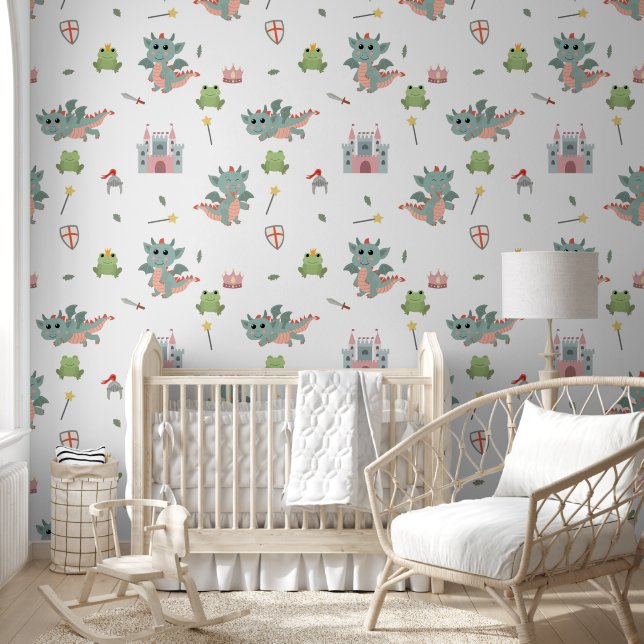 Dragons Knights Fairytale Mediaeval Castle Nursery Wallpaper (Kids)