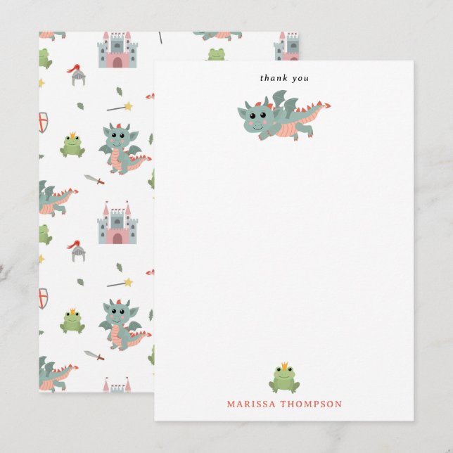 Dragons Knights Fairytale Mediaeval Castle Thank You Card (Front/Back)