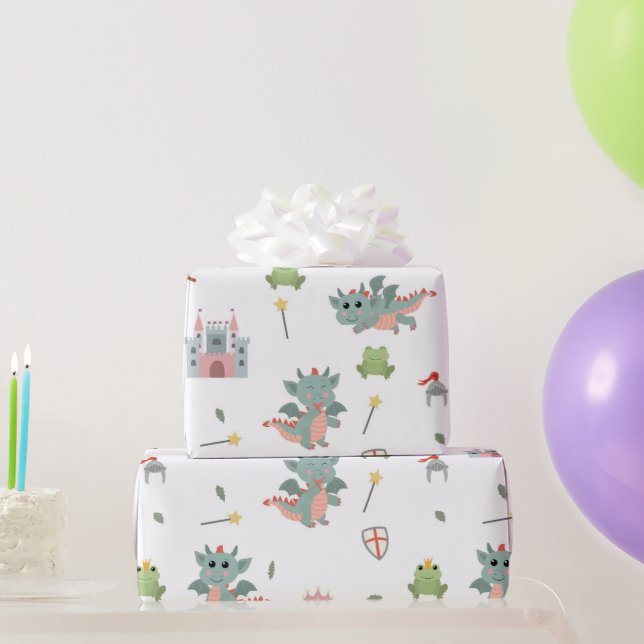 Dragons Knights Fairytale Mediaeval Castle Wrapping Paper (Party Gifts)