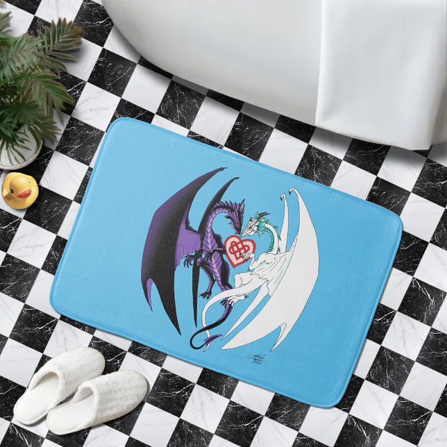 Dragons Love Heart Blue Bath Mat (Creator Uploaded)