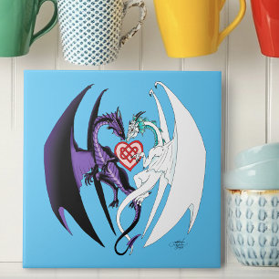 Dragons Love Heart Blue Tile