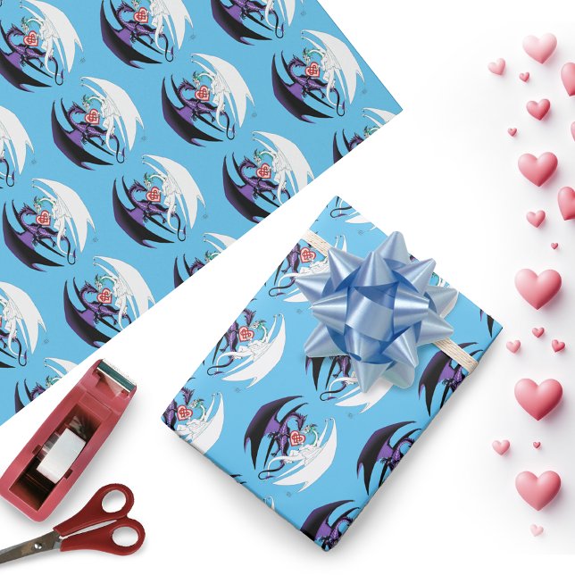 Dragons Love Heart Blue Wrapping Paper (Creator Uploaded)
