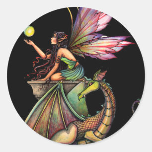 Dragon's Orbs Fairy and Dragon by Molly Harrison Classic Round Sticker