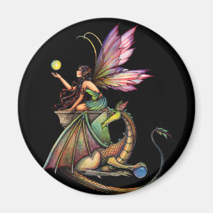 Dragon's Orbs Fairy and Dragon by Molly Harrison Magnet