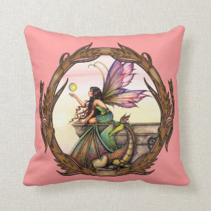 Dragon's Orbs Fairy and Dragon Throw Pillow