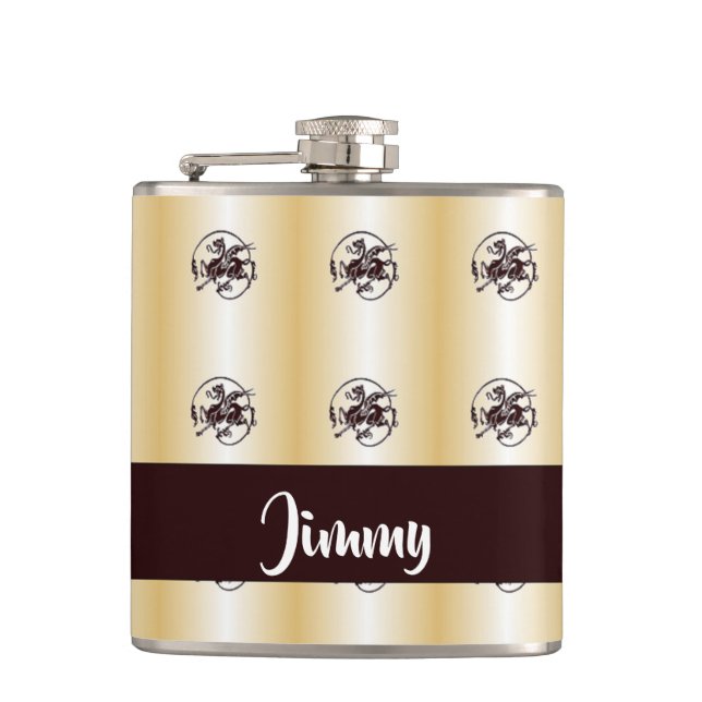 Dragons print on textured hip flask (Front)