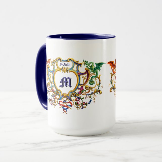 Dragons Rococo Cartouche Name & Monogram Mug (Front Left)