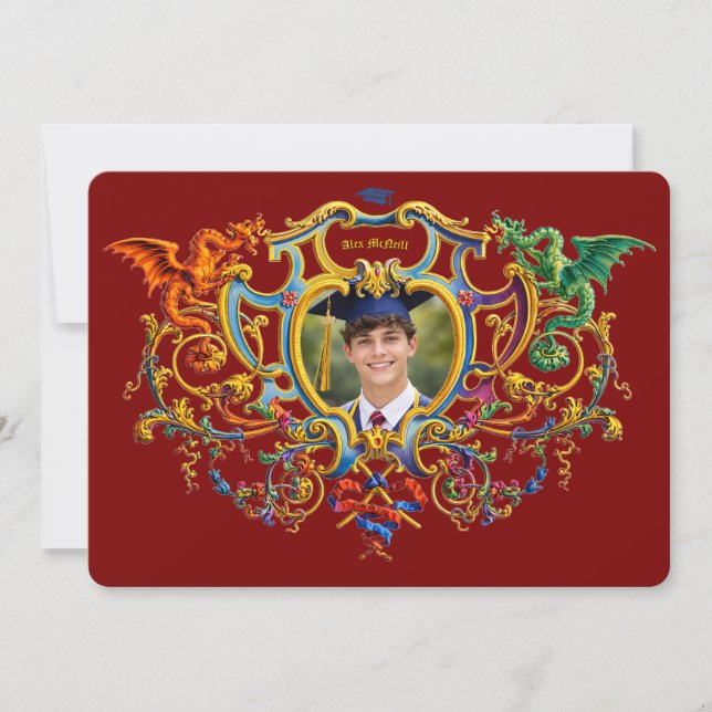 Dragons Rococo Cartouche Photo Template Graduation (Front)