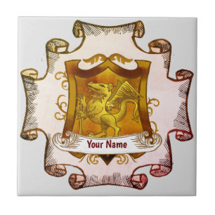Dragons Shield  Family Crest Surname  tile
