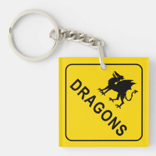 Dragons Warning Sign Key Ring