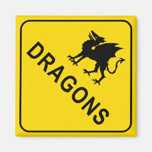 Dragons Warning Sign Square Magnet