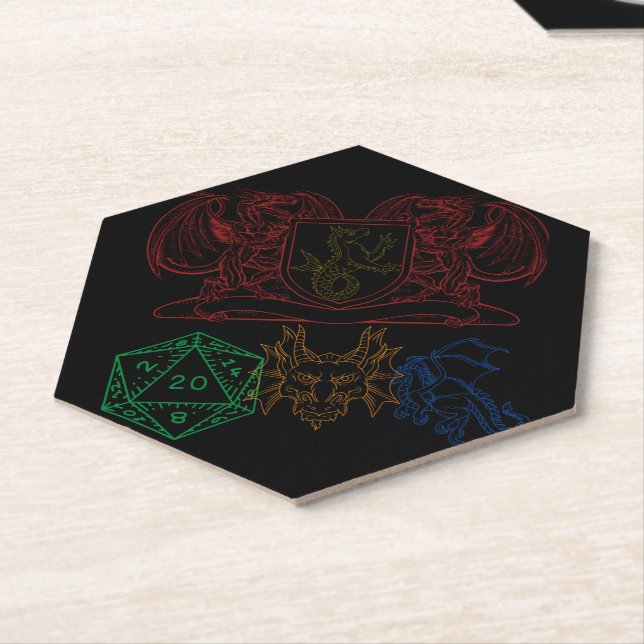 Dragons With Dice Paper Coaster (Angled)