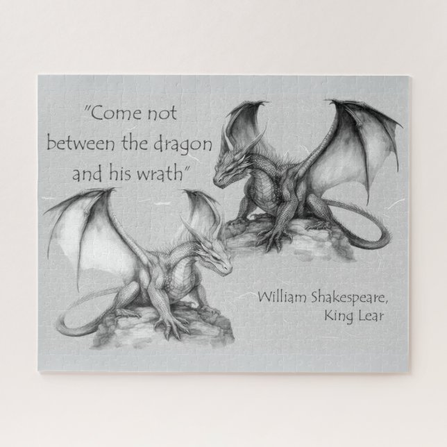 Dragons with King Lear quote black, grey, white   Jigsaw Puzzle (Horizontal)