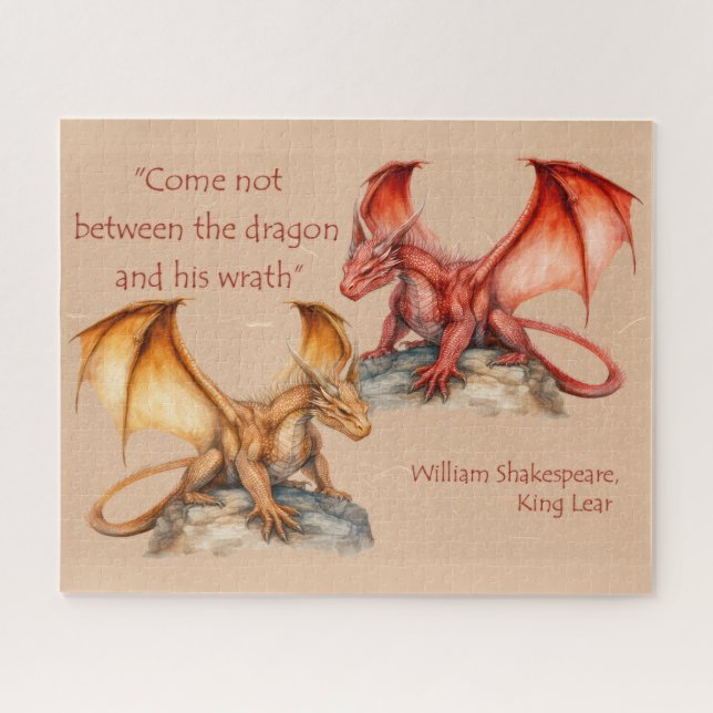 Dragons with King Lear quote red, gold, white   Jigsaw Puzzle (Horizontal)