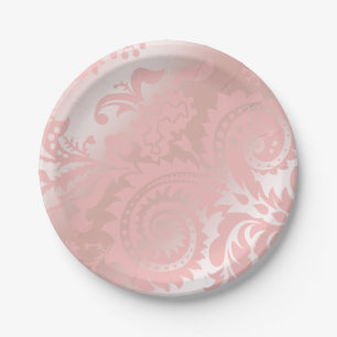 Dragontail Paisley Metallic   pink Paper Plate
