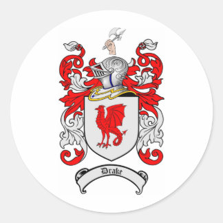 DRAKE FAMILY CREST -  DRAKE COAT OF ARMS CLASSIC ROUND STICKER