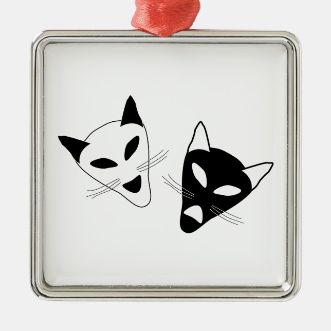 Drama Cat Masks Metal Tree Decoration (Front)
