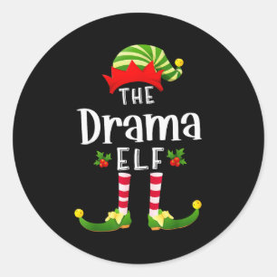 Drama Christmas Elf Matching Pajama X-mas Party Classic Round Sticker