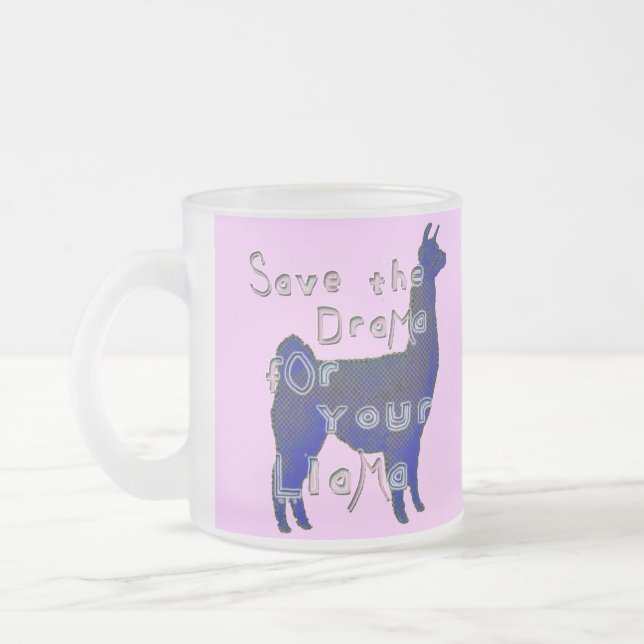 drama llama, frosted glass coffee mug (Left)
