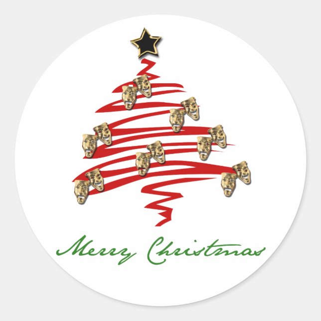 Drama Mask Christmas Tree Classic Round Sticker (Front)