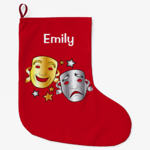 Drama Masks Gold and Silver Name Customisable Large Christmas Stocking