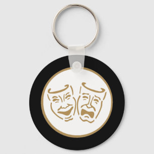 Drama Masks (White & Gold) Key Ring