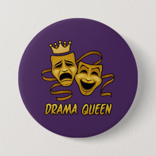 Drama Queen Comedy And Tragedy Gold Theatre Mask 7.5 Cm Round Badge