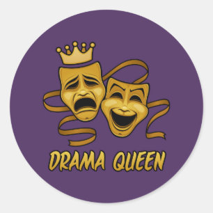 Drama Queen Comedy And Tragedy Gold Theatre Mask Classic Round Sticker