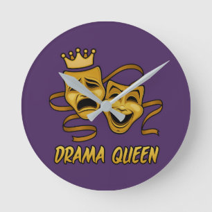 Drama Queen Comedy And Tragedy Gold Theatre Mask Round Clock