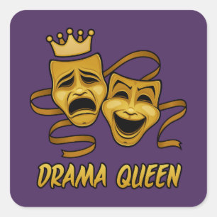 Drama Queen Comedy And Tragedy Gold Theatre Mask Square Sticker