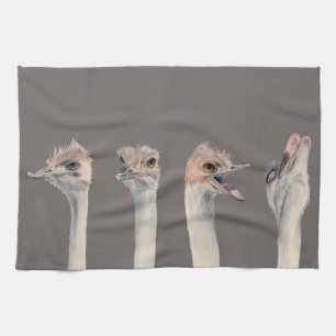 "Drama Queen" Funny Ostriches Painting Tea Towel