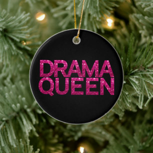 Drama Queen Hot Pink Glitter Personalized Ceramic Tree Decoration