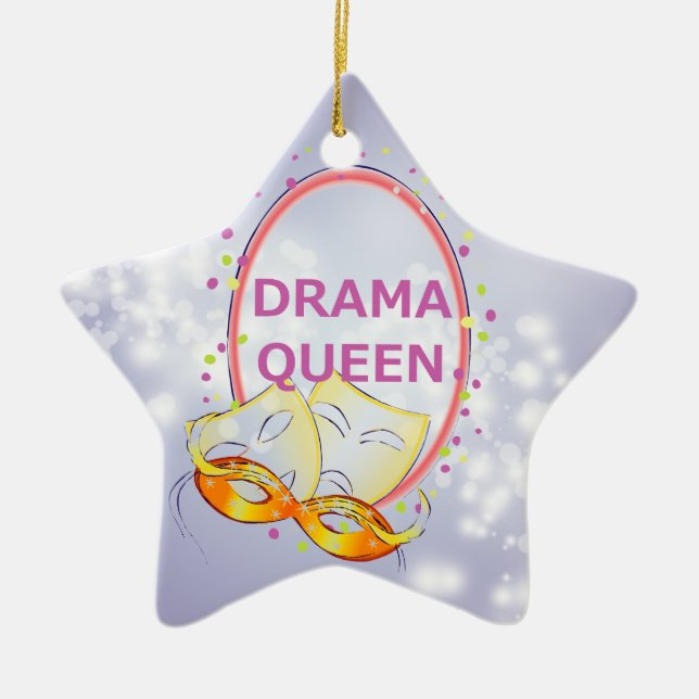 Drama Queen Stars Theatre Masks Ceramic Tree Decoration (Front)