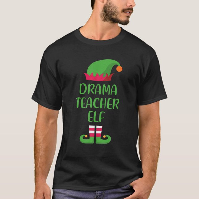 Drama Teacher Elf Christmas Family Matching Group T-Shirt (Front)