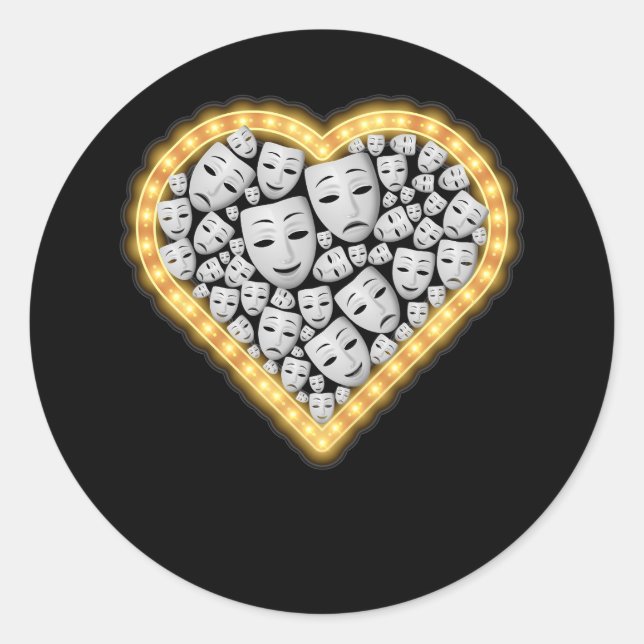 Drama Theatre Mask Love Heart Actor Actress Broadw Classic Round Sticker (Front)