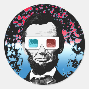 Dramatic Abraham Lincoln 3D Glasses Black Pop Art Classic Round Sticker