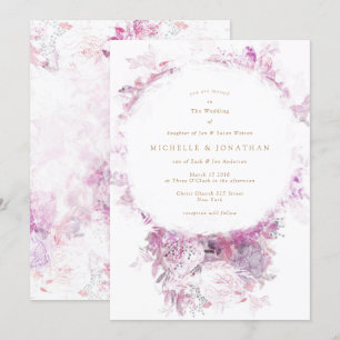 Dramatic Antique Purple Flowers Wedding Invitation
