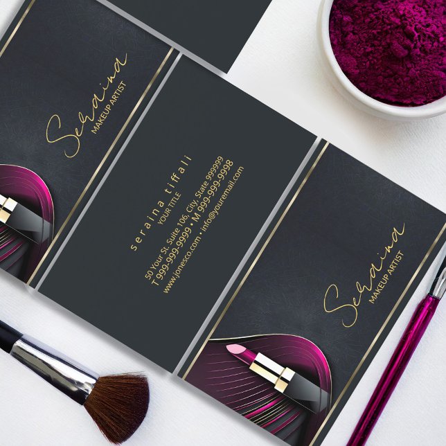 Dramatic Art Deco Makeup Artist Magenta ID1036 Business Card (Creator Uploaded)