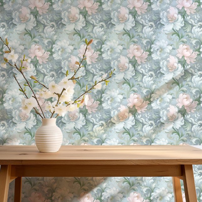 Dramatic Baroque Floral Silver Soft Pink V1 ID1050 Wallpaper (Creator Uploaded)