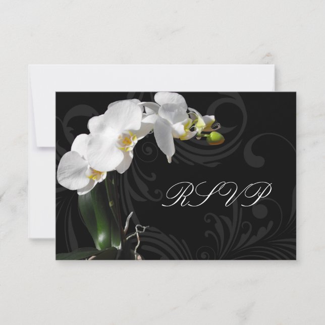 Dramatic Black and White Orchid Matching RSVP (Front)