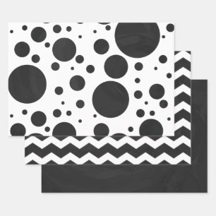 Dramatic Black Colour Coordinated Patterns Wrapping Paper Sheet