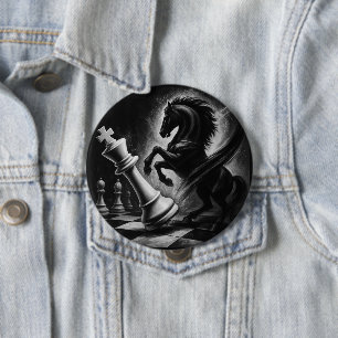 Dramatic Black Horse vs. King – Bold Chess Artwork 10 Cm Round Badge