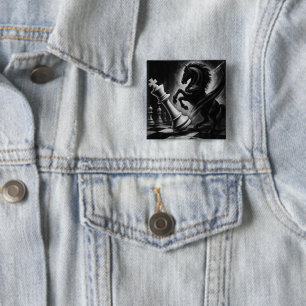 Dramatic Black Horse vs. King – Bold Chess Artwork 15 Cm Square Badge