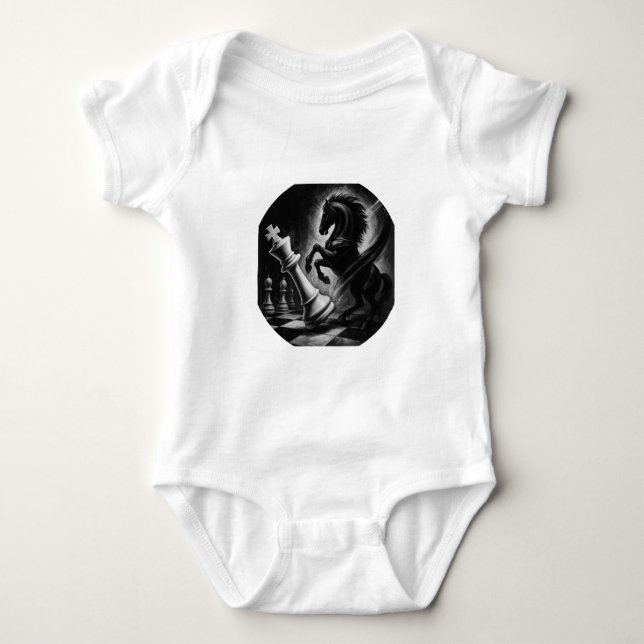 Dramatic Black Horse vs. King – Bold Chess Artwork Baby Bodysuit (Front)